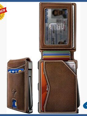 Men's Slim Leather Wallet with Magnetic Flip Top and RFID Protection